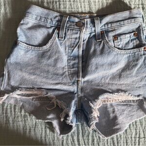 Levi's Light Blue Distressed High-Rise Jean Shorts